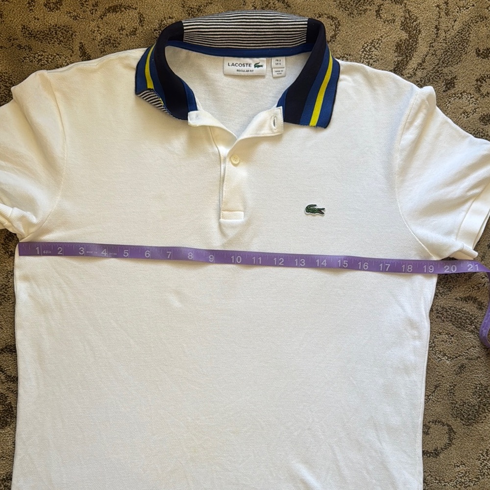 Lacoste White Polo with Navy & Yellow Collar - Picture 4 of 5